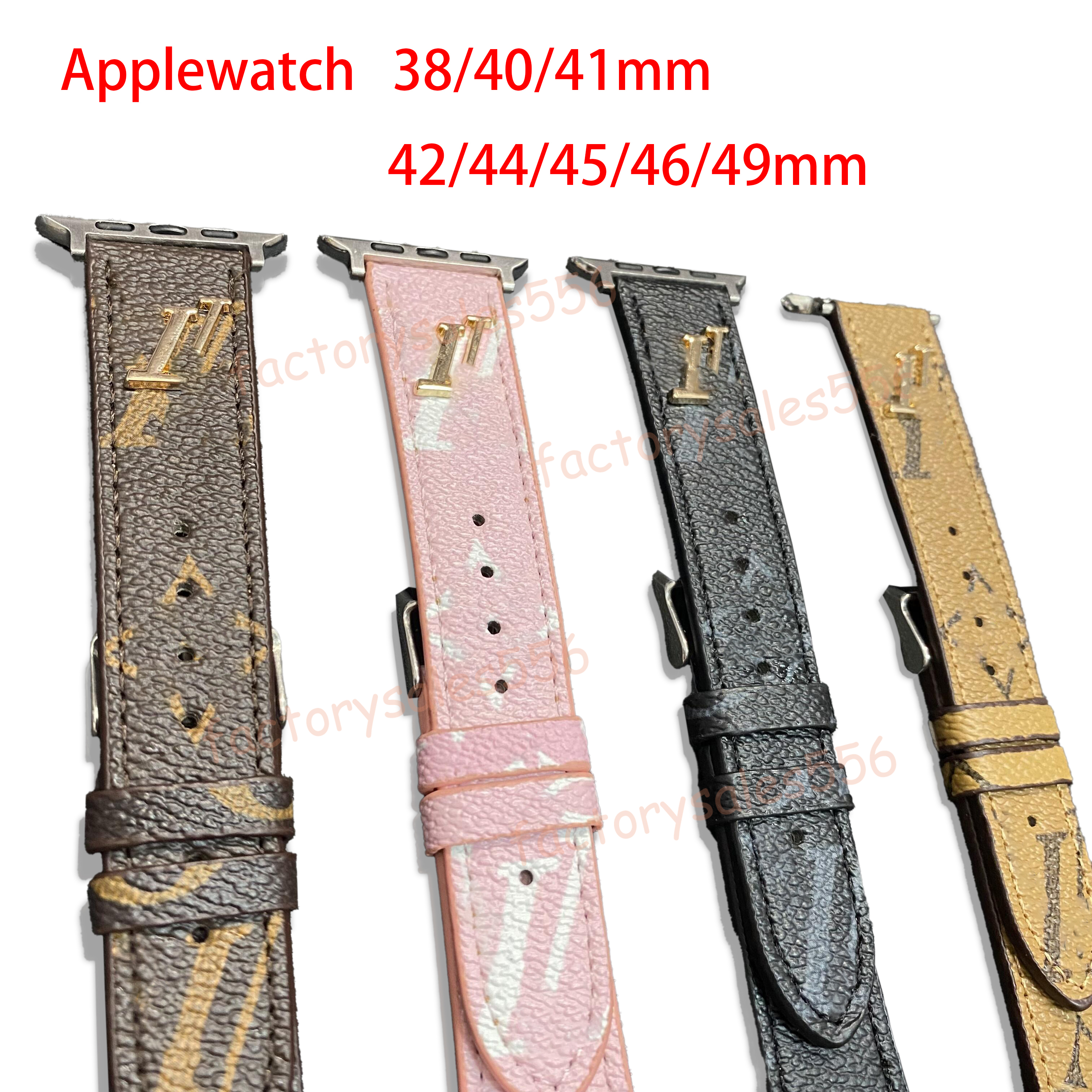 Designer apple watch band for applewatch series 10 9 Luxury iWatch 8 7 6 5 4 3 2 SE Leather Smart Straps 42mm 38mm 40mm 44mm 41mm 45mm 46mm 49mm watch bands with gold logo