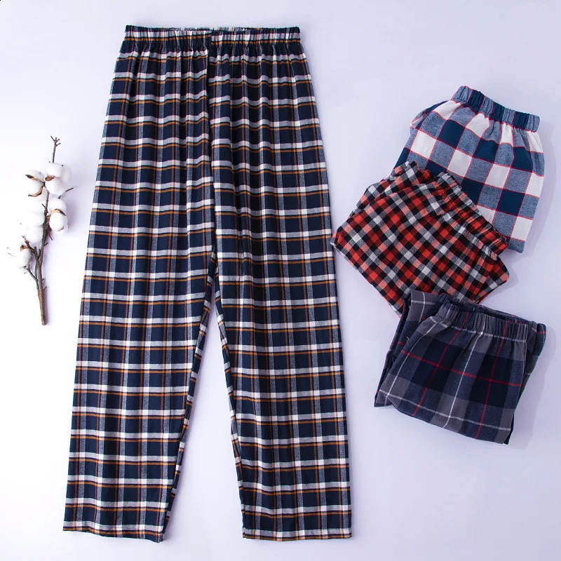 Mens Cotton Plaid Pajama Long Sleeping Pants Male Casual Loose Trousers Loungewear Cozy Soft Breathable Sleep Bottoms Nightwear 250822