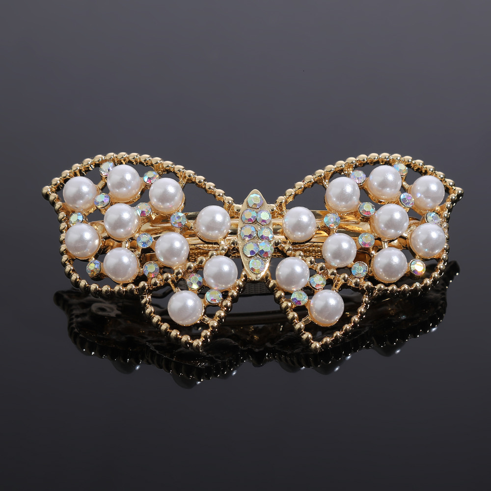 Korean Style Alloy Rhinestone Pearl Ponytail Spring Simple Back of Head Elegant Women Top Clip Hair Accessories SY-8101