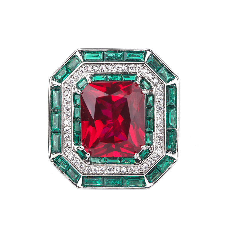 Quality Stunning Wedding Rings Handmade Luxury Jewelry 925 Sterling Silver Princess Cut Emerald CZ Diamond Party Promise Red/Green Women Open Adjustab