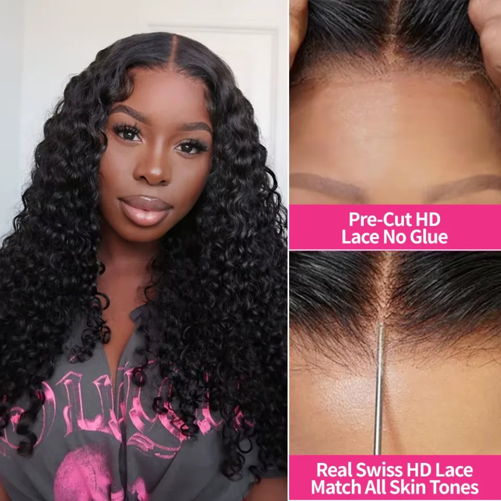 Water Wave Glueless Wig Human Hair Curly 13x4 HD Lace Frontal Wig 250 Deep Wave Lace Front Wigs Wear And Go HD Lace Closure Wig Sale Preplucked
