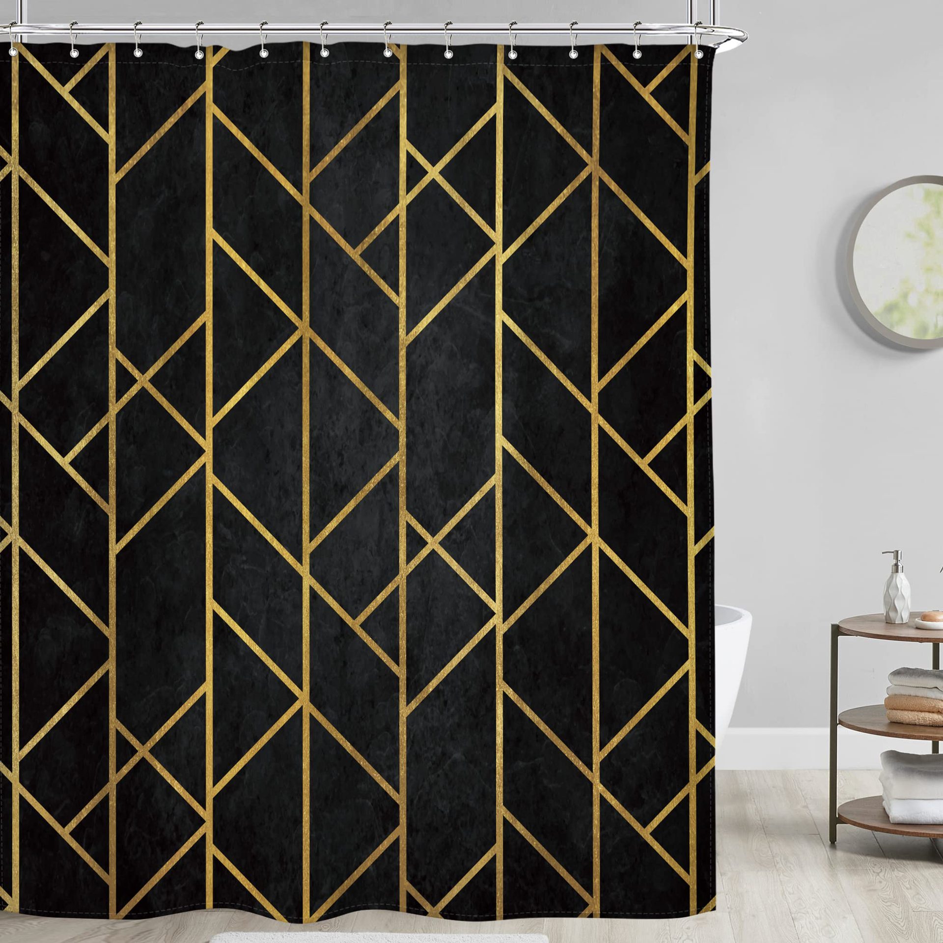 YL-36983 digital printed cloth shower curtain waterproof thick bathroom partition curtain with hook