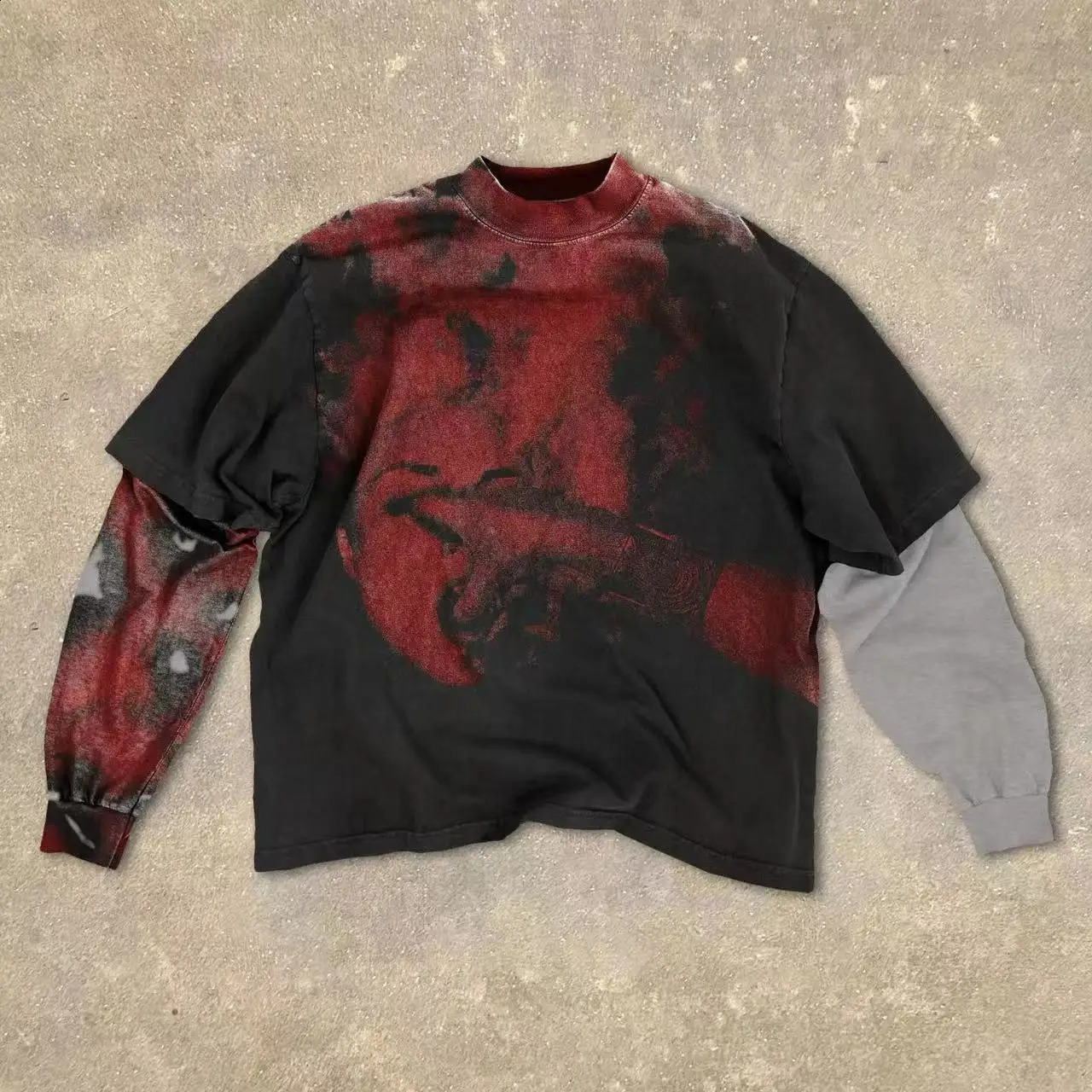 Gothic Two Piece Long Sleeve Red Eye Pattern Spliced T Shirt Autumn Select Dark Punk Fashion Cotton Tops 250822