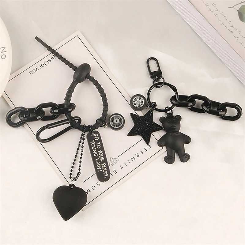 Cartoon Bow Tie Black Bear Keychain Pentagram Pendant Key Ring Car Backpack Charms Decoration Bag AccESSories Z250822