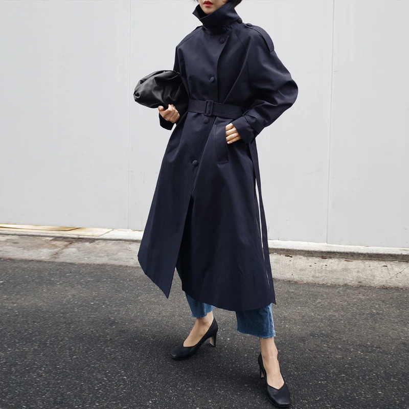 Johnature Autumn Fashion Sashes Trench For Women Korean Solid Color Turndown Collar Loose Pockets Female Coats 250822