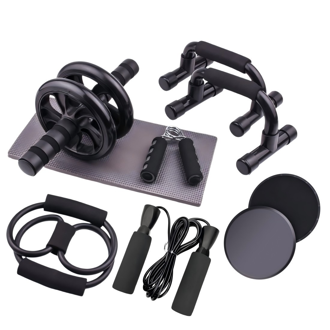 Abdominal Muscle Training Rollers, 5-In-1 Roller Kit Push-Up Bars, Handle Grips, Skipping Ropes, Home Gym Exercise Kits Suitable for Physical Training