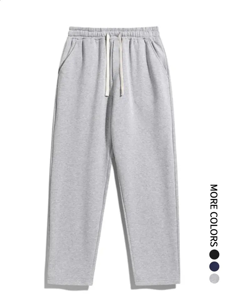 Mens regular-fit plain sports straight-leg pants with drawstring and elastic waistband knitted trousers suitable for everyday 250822