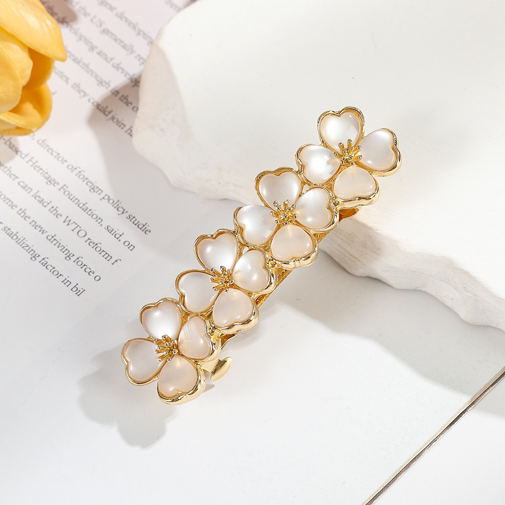 Korean Style Flower Simple Pearl Alloy Spring Clip Back of Head Half Updo Exquisite Hairpin Hair Accessory SY-8095