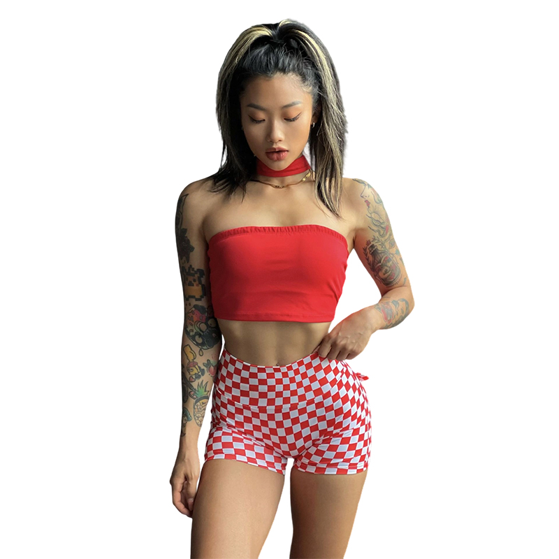 Wholesale Yoga Shorts Fitness Legging Plaid Pants High Waist Tight Running Shorts Complete styles and good quality