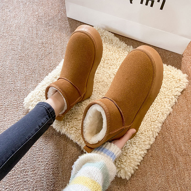 Free shipping designer boots Thick soled snow boots for women winter velvet 2025 new style one foot bread shoes snow cotton khaki