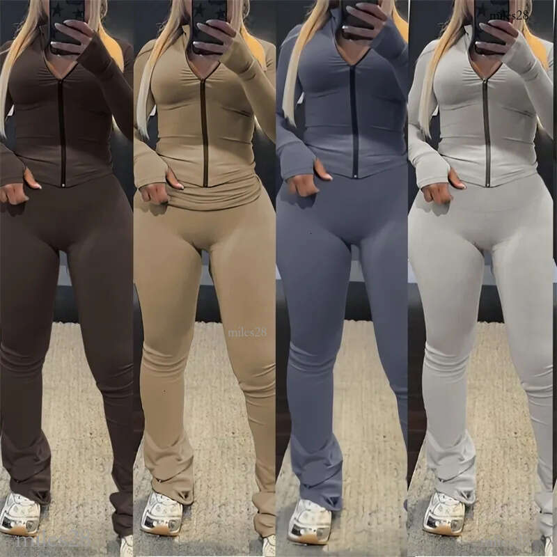 Womens Tracksuits Two Pieces Set Designer 2025 New Fashion Cardigan Zipper Small Stand Collar Casual Slim Fit Set 7 Colours