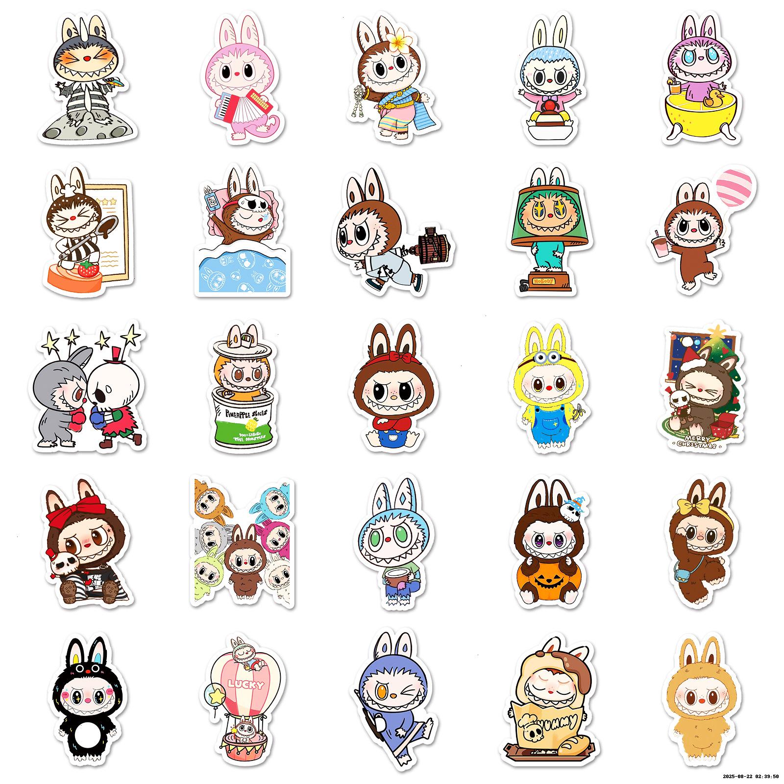 Labubu Stickers 55PCS - Anime Decals for Phone, Laptop, Water Bottle - Waterproof Vinyl Decoration for Kids-xl