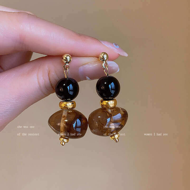 Fashion Jewelry Cute Brown Resin Metal Drop Post Earrings for Women Trendy New Styles Holiday Accessories Wholesale Gifts