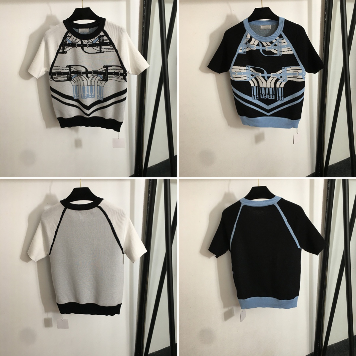 Retro Embroidery Sweater Designer T Shirts Knitted Slim Tops Girls Short Sleeve Sweatshirt Tees Luxury Brand Sweater