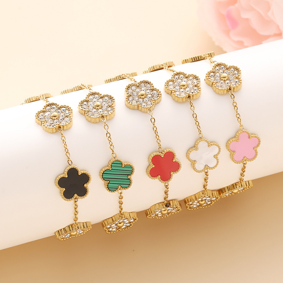 Titanium Steel Five-Leaf Clover Bracelet with Inlaid Dias Mother-of-Pearl, High-End, Non-Fading, Simple and Versatile Jewelry Z260313