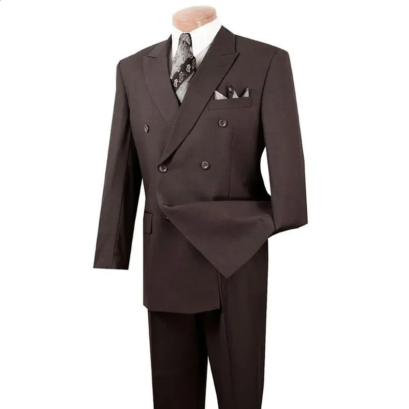Brown Double Breasted Men Suit Gentlemen Lapel Business Smart Casual 2 Piece Jacket Pants Male Clothing High Quality Blazer 250821