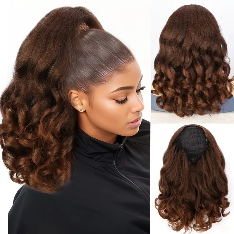 Women's Small Curly Ponytail Natural and Vivid Brown and Black Multiple Color options j16