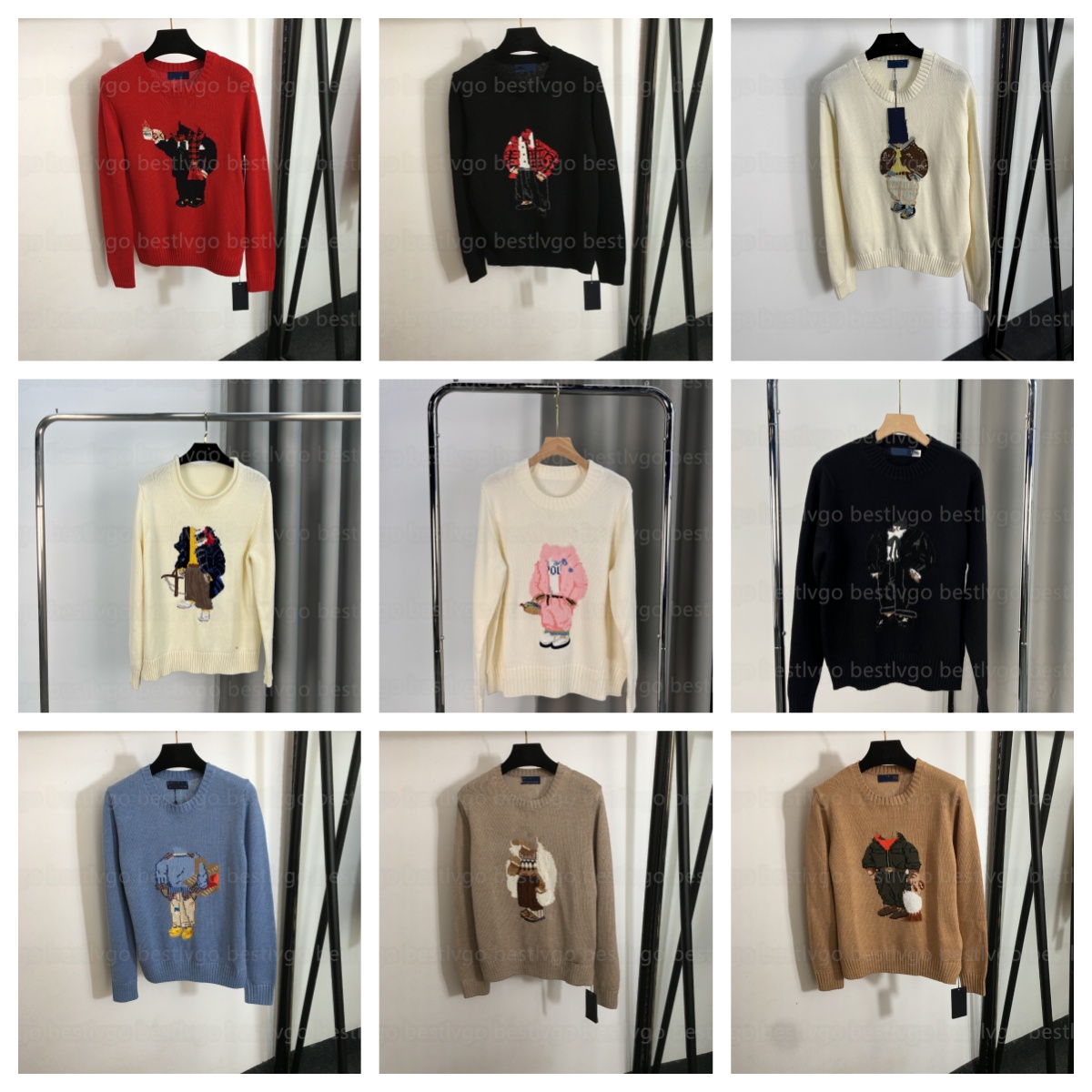 Sweater Designer Womens Knits Bear Catoon Sweater Pullover Embroidery Fashion Knitted Sweaters Unisex Mens Womens Slim Sweaters Casual Printed Wool Cotton Soft