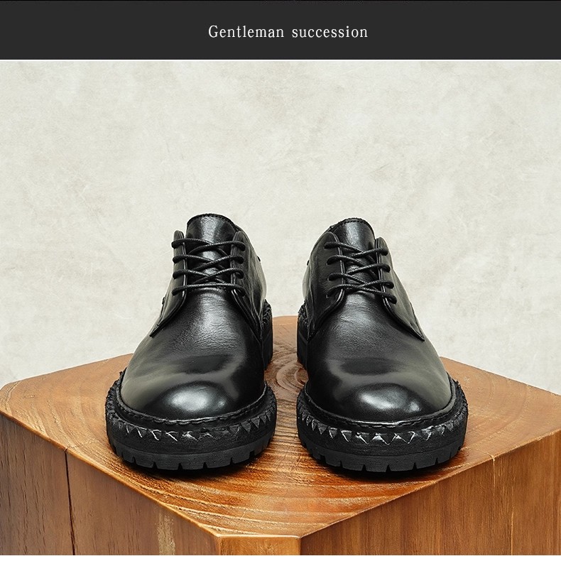 Goodyear leather shoes for men, new horse leather British, retro business thick sole heightened, big head derby shoes