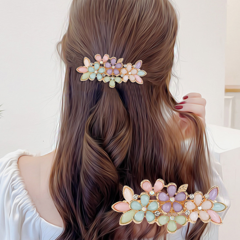 New Korean Style Elegant Flower Temperament Imitation Cat Eye Spring Top Bangs Clip Half Tie Hairpin Hair Accessories Wholesale SY-8021