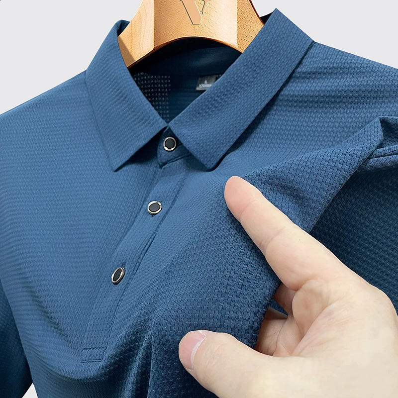 M-9XL Summer Polo Shirt Men Breathable Mesh Ice Silk Quick-drying Short-sleeved T-shirt Elastic Sports Tops Men Clothing 260618CJ - view 5