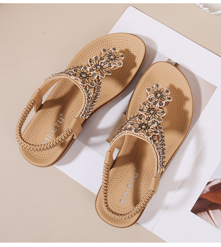 Fashion Women Sandals Sliders floral Beads Summer Comfortable Vintage Bohemia Beach Girl Sandal trip Casual slippers eur 36-41