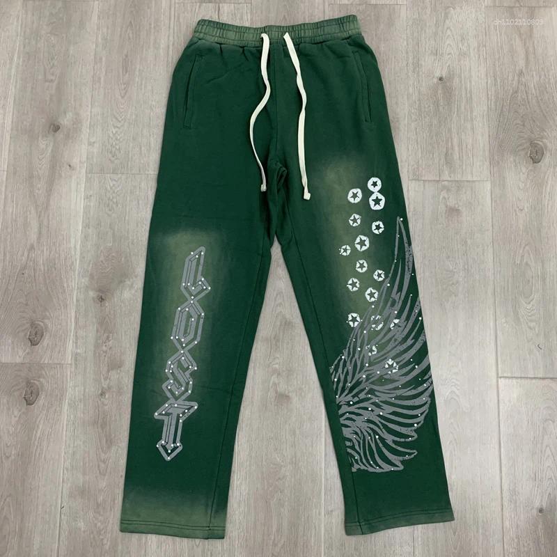 Men's Pants Men Women Lost Intricacy Sweatpants Trend Retro Green High Quality Drill Print Real Picture Loose Casual Trousers