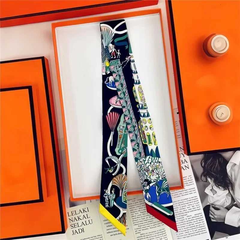 100% Silk High Quality Luxury Brand Goods Scarf Women Headband Foulard Tie Ribbon Neckerchief Skinny Scarves Hair Accessories XJ250822