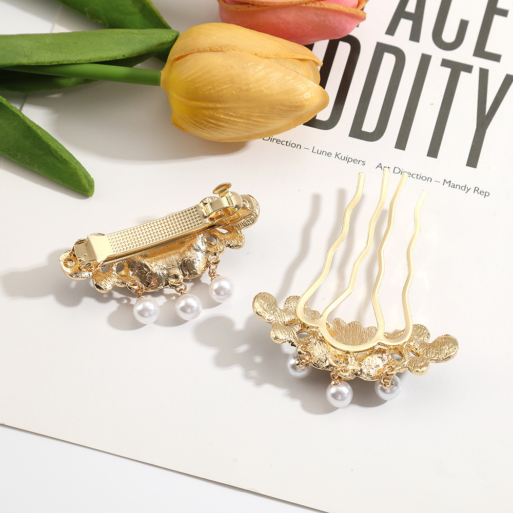 New Floral Small Hair Imitation Enamel Fairy Tassel Hairpin Women Hanfu Updo Pearl Insert Comb SY-8113