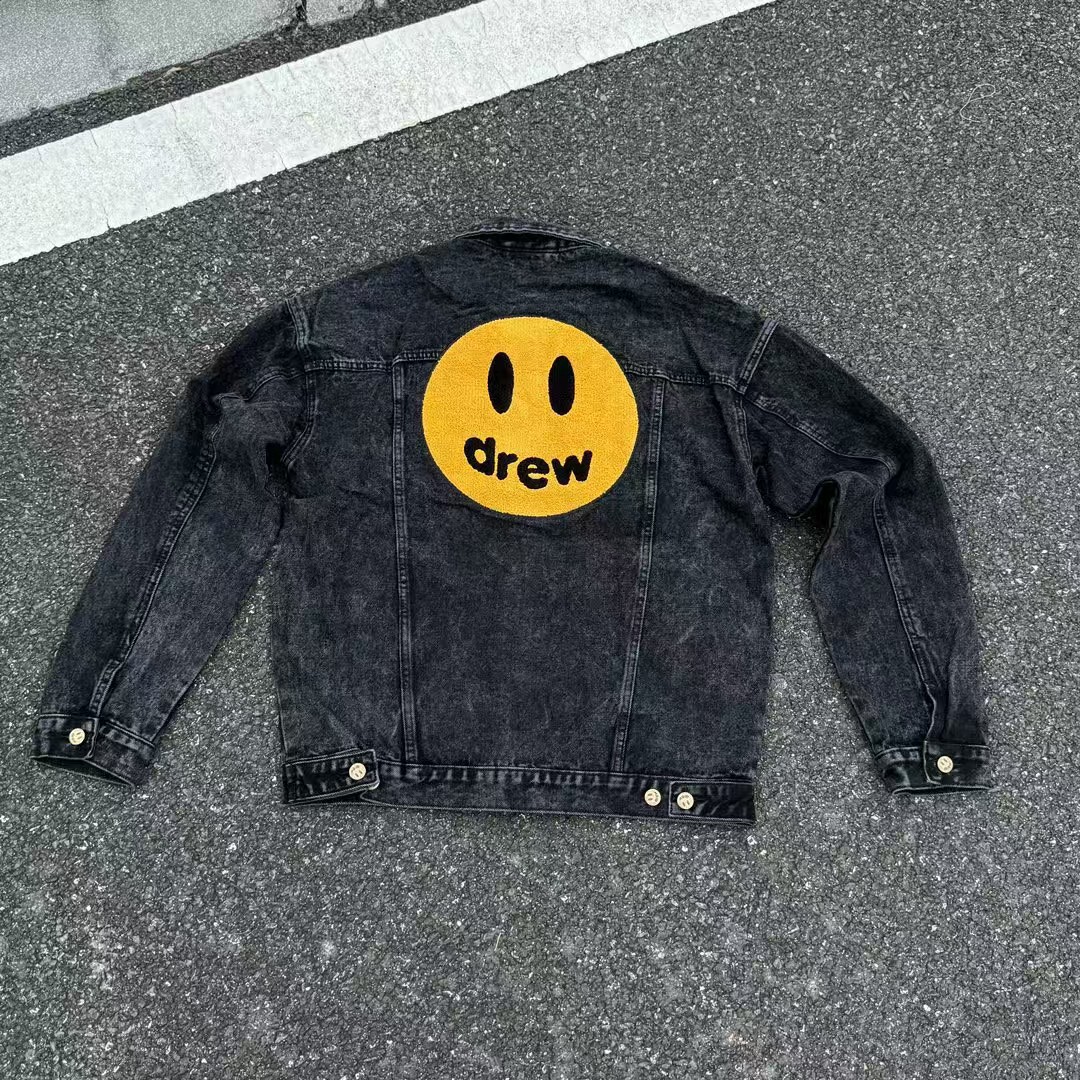 Drew House Men's Clothing autumn and winter designer American retro print loose denim jacket Smilingface