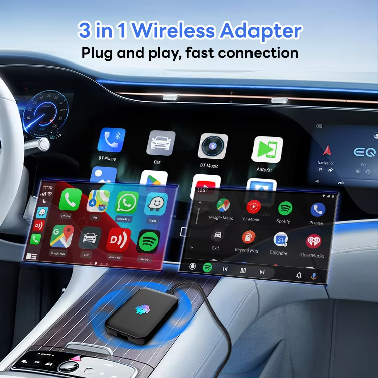 Kowankit Wireless Carplay Android Auto AI Box, Plug & Play Fits Cars,3in1 4 + 32 GB Android 9 RK-A53 Chip HD 5G Car Play Adapter, USB-Powered, No Dela