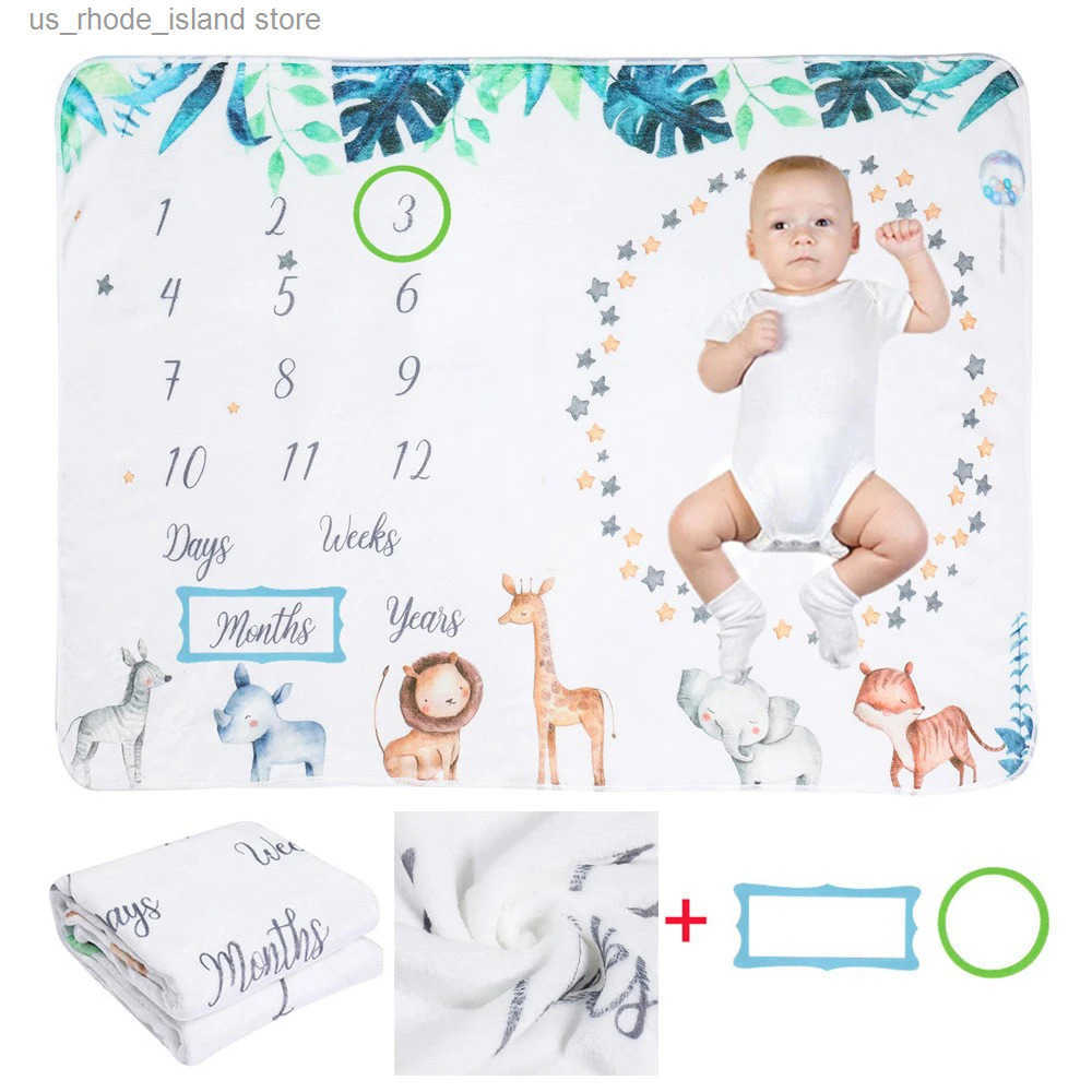 Ylsteed Baby Monthly Milestone Blanket Fleece Photography Background Prop for Boy Girl Lion Animal Rabbit Print Shooting Blanket L250822
