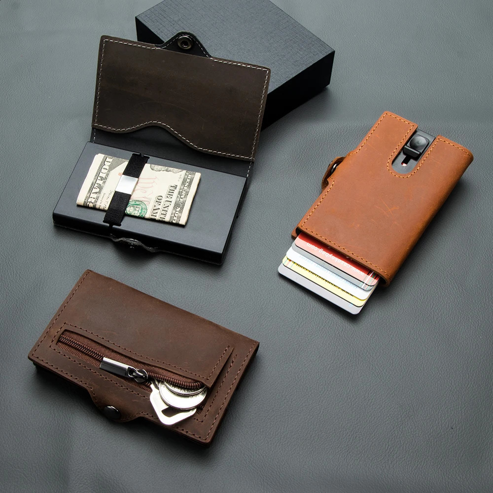 CASEKEY Men Wallets 100 Genuine Cow Leather Popup Short Card Holder Purse High Quality Male Wallet Tarjeteros Para Hombre 251023