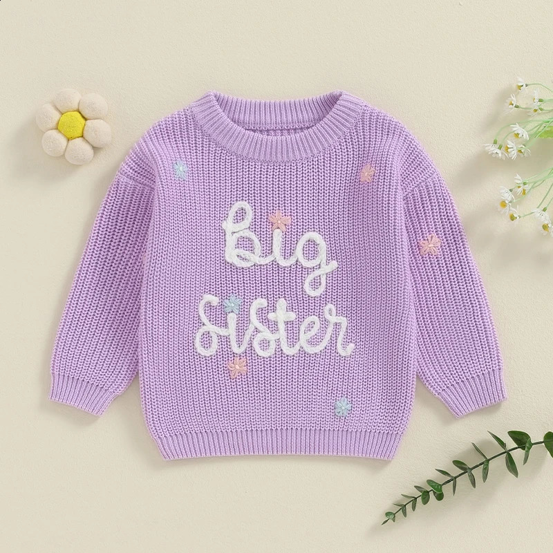 Big Sister Little Sister Matching Outfits Toddler Embroidery Knit Sweater Warm Sweatshirt Fall Winter Clothes 250821