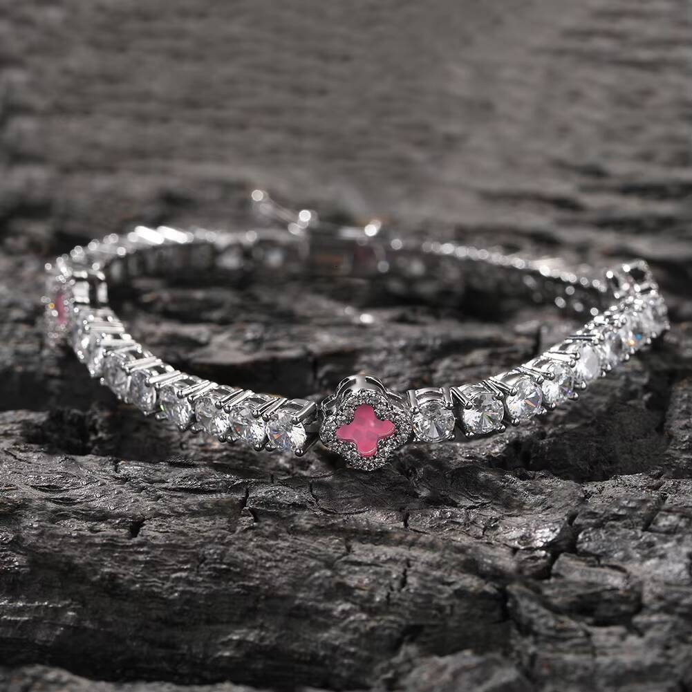 Wholesale Four Leaf Clover Necklace Jewelry Set Pink Resin Silver Charm Bracelet Clover Jewelry Sets Bracelets for Girls