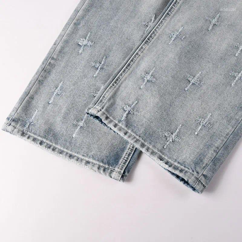 Men's Jeans 90s High-Street Reloaded! Ksub Ripped Embroidered Lettering & High-Rise Button Durable Denim
