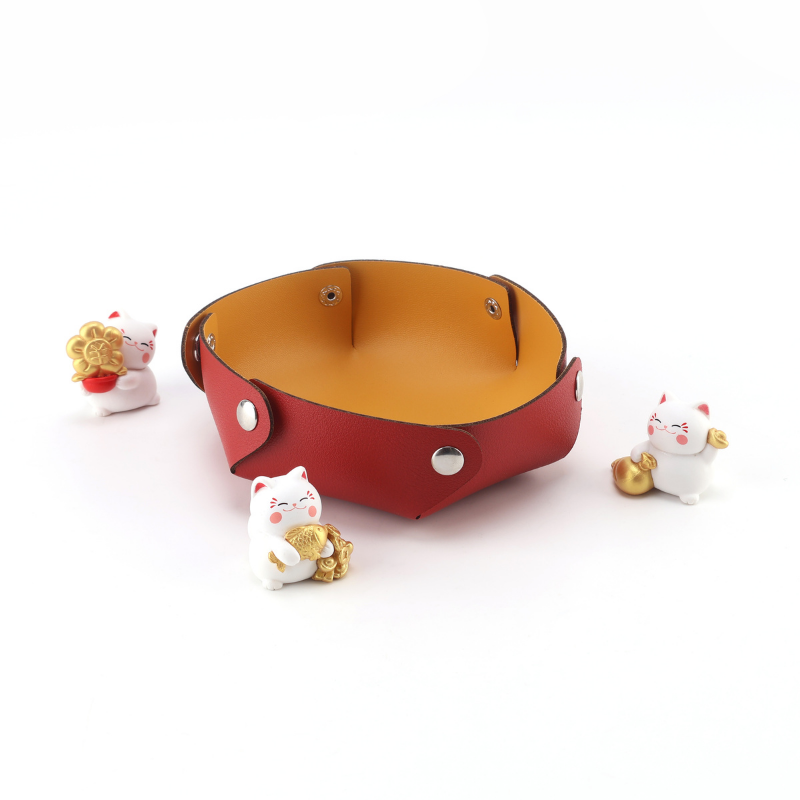 Foldable PU Leather Desk Organizer for Keys - Nordic Style Jewelry and Cosmetics Tray - Expand diameter 258mm