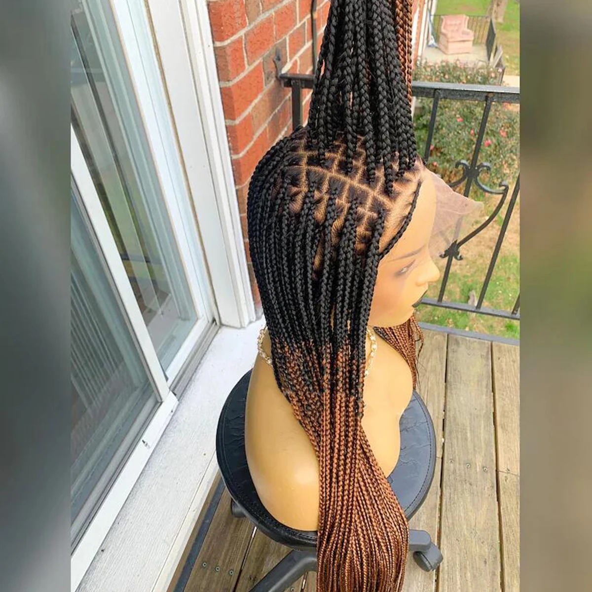 180% Density Ombre Brown Box Braided Wigs Pre Plucked Braids Lace Front Wigs for Black Women Glueless Micro Braids Synthetic African Replacement Hair