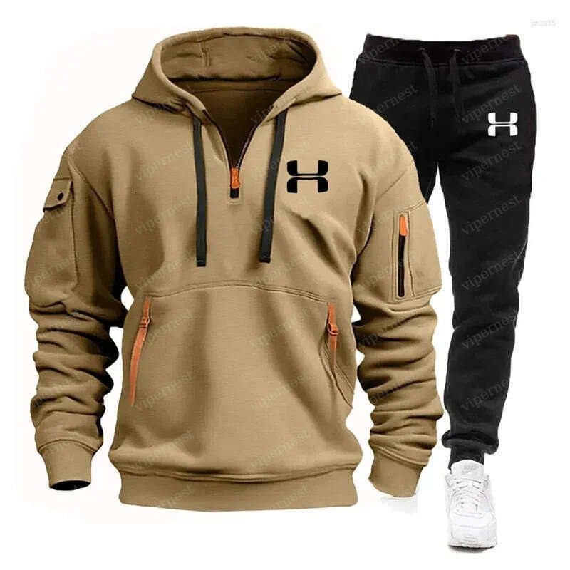 Hoodie Sweatshirt Hoodie Men's Tracksuits Autumn And Winter Multi-pocket Zipper Long-sleeved Hoodie Sports Leisure Pants Two-piece Fitness Jogging Suit Mens Hooded