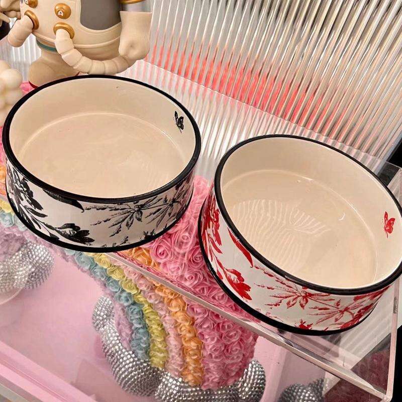 Designer Pets Bowls Mat set, Non-Slip Ceramics Dog Bowl for Small and Medium Dog, Extra Wide Raised Ceramic Cat Food Bowl, Elevated, Prevent Neck & Wh