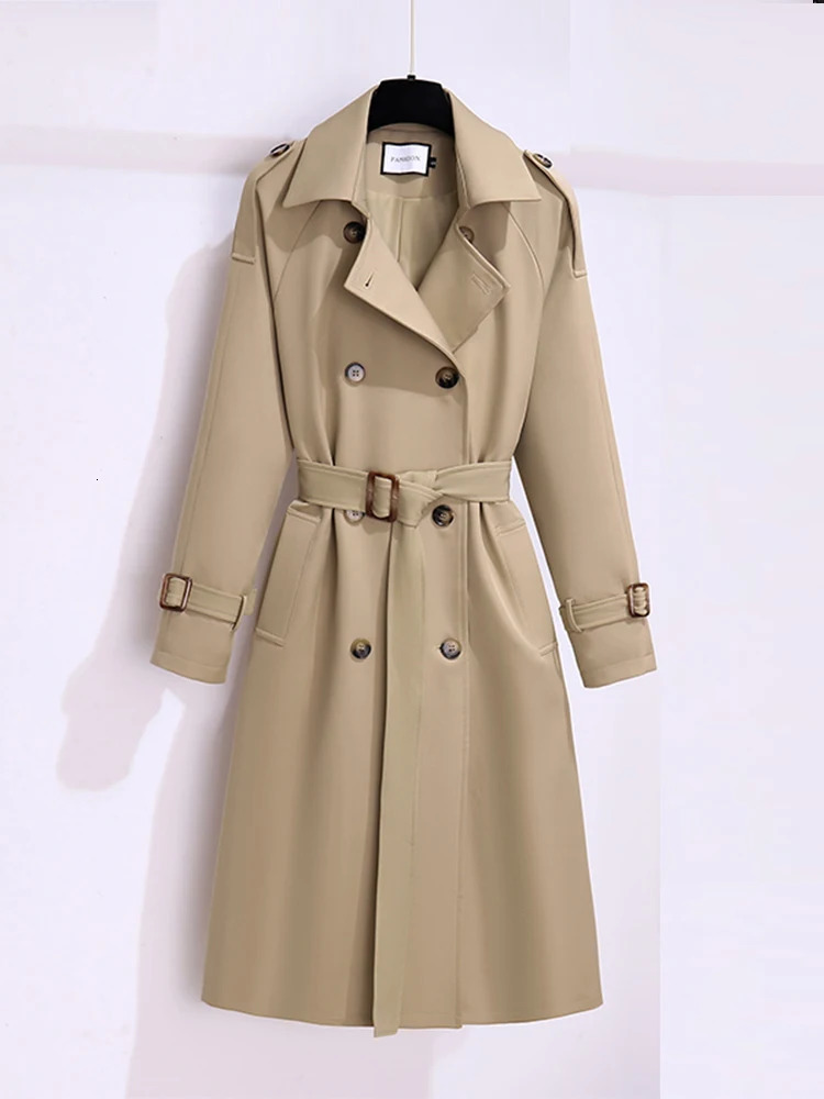 Women British Style Windbreaker Streetwear Double Breasted Long Trench Coats Elegant Autumn Winter Casual Jackets 250822