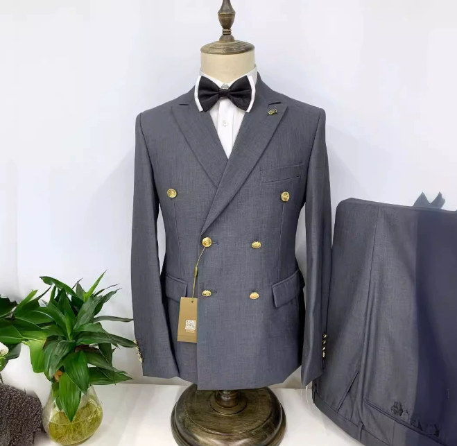 Men's Suits Blazers 2 Pcs Suit Set Blazers Jacket Pants / Fashion Men Casual Business Pure Color Double Breasted Groom Wedding Formal Dress Suit 