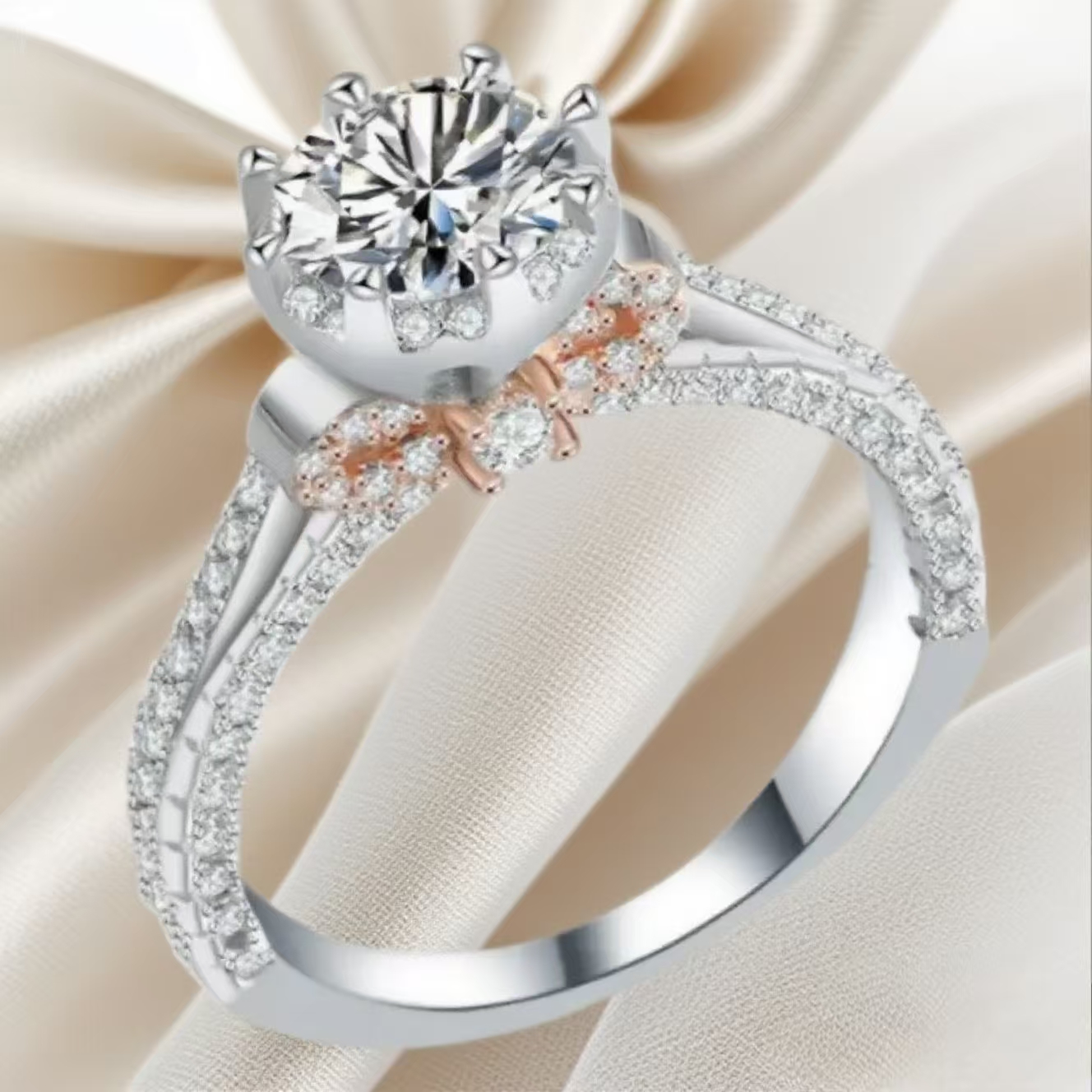 MT Trending S925 Sterling Silver 1 CT Moissanite Diamond Bow Knot and Gold Claw Ring for Valentine'S Day High quality Wholesale