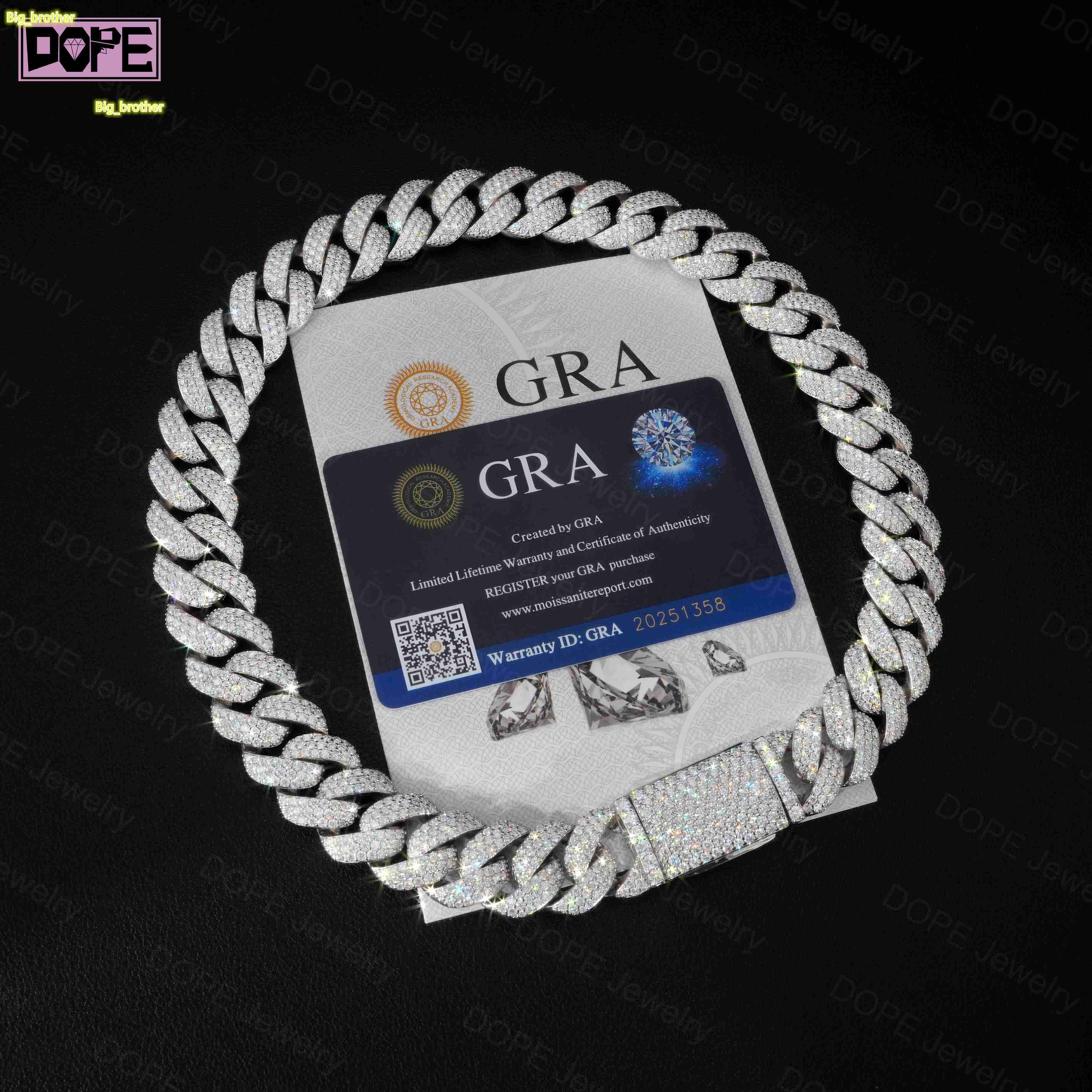 Ready to Ship Hip Hop 18mm Moissanite Chain Iced Out Jewelry 925 Silver VVS Diamond Moissanite Cuban Chain