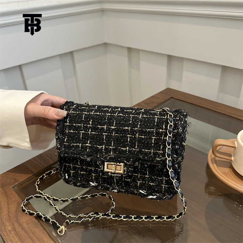 TB BHULAMTE Luxury Fashion Designer Women's Mini Shoulder Bag New Fashion Wool Plaid Handbag Simple Chain Crossbody Bag Personalized Small Square