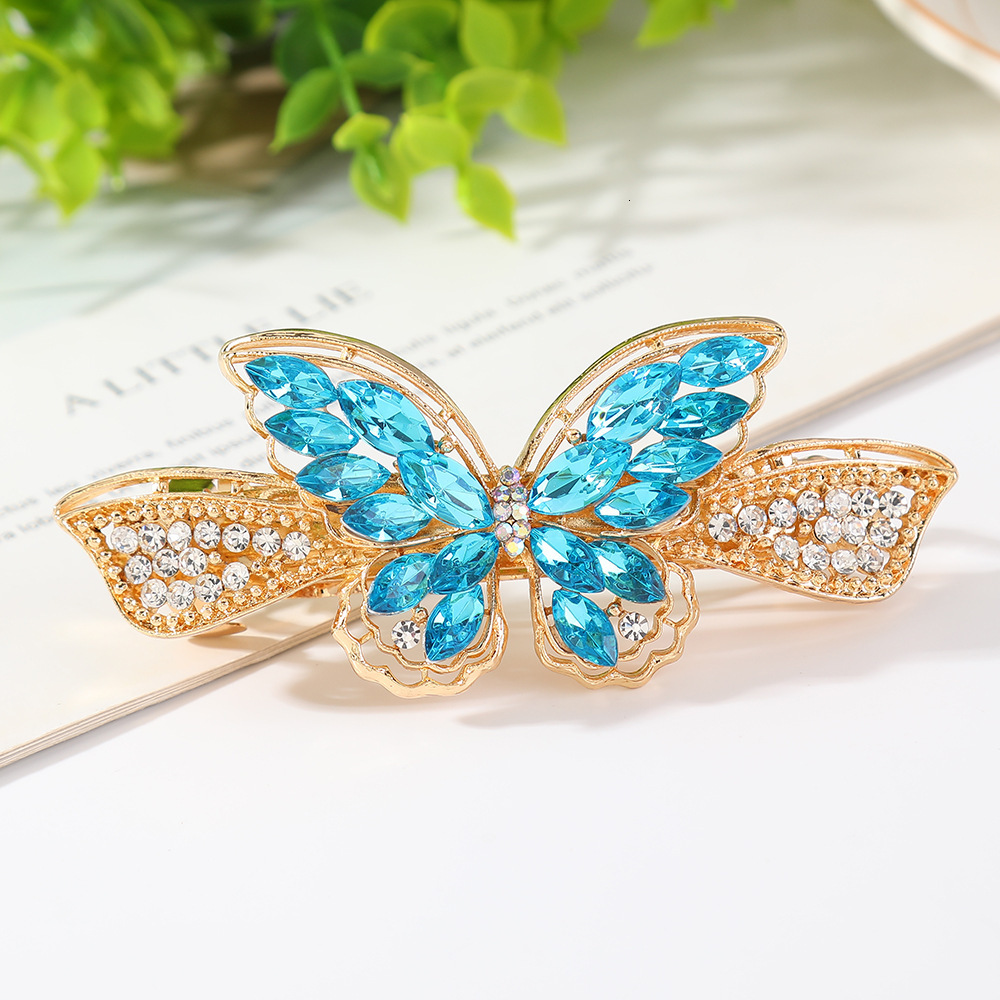 New Korean Version Medium Size 8cm Crystal Bow Spring Butterfly Horizontal Back of Head Hair Clip Hairpin SY-8022