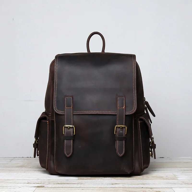 Top Layer Cowhide Backpack Mens Crazy Horse Large Capacity Computer Bag Womens Fashiable Travel Leather Backpack Trend H250821