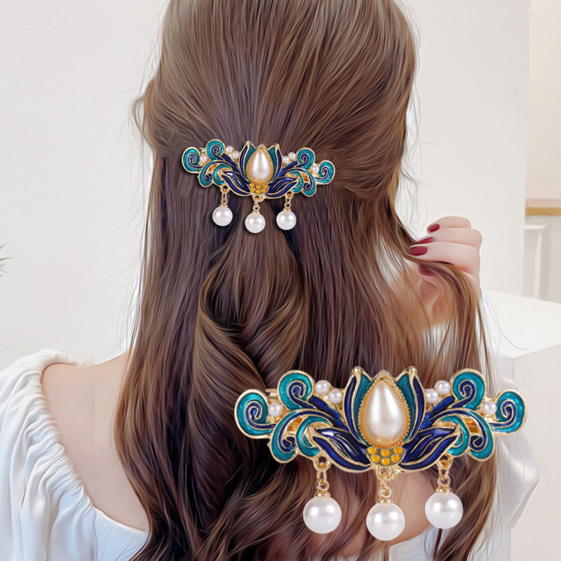 New Floral Small Hair Imitation Enamel Fairy Tassel Hairpin Women Hanfu Updo Pearl Insert Comb SY-8113