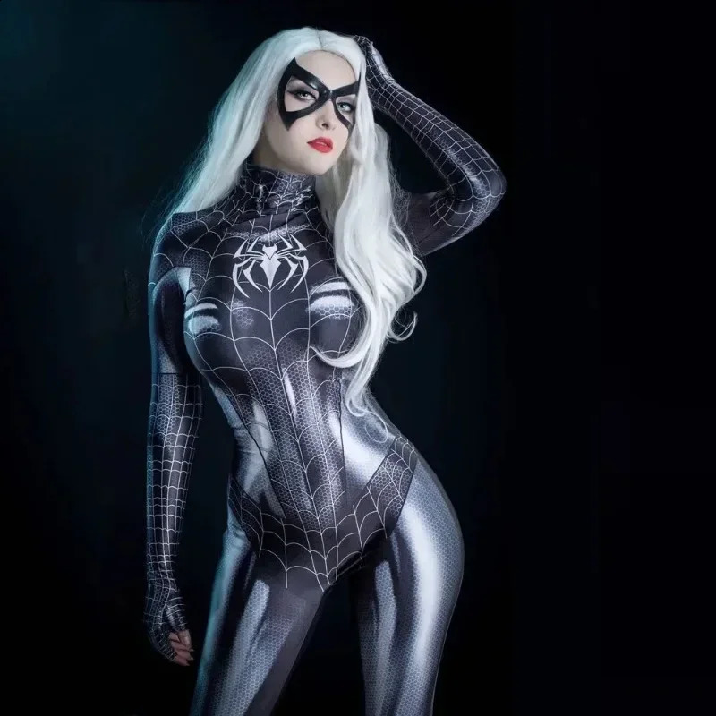Sexy Black Cat Superhero Cosplay Costume For Spider Women Halloween Costume Christmas Tight 3d Printing Jumpuit Bodysuit Toys 250819