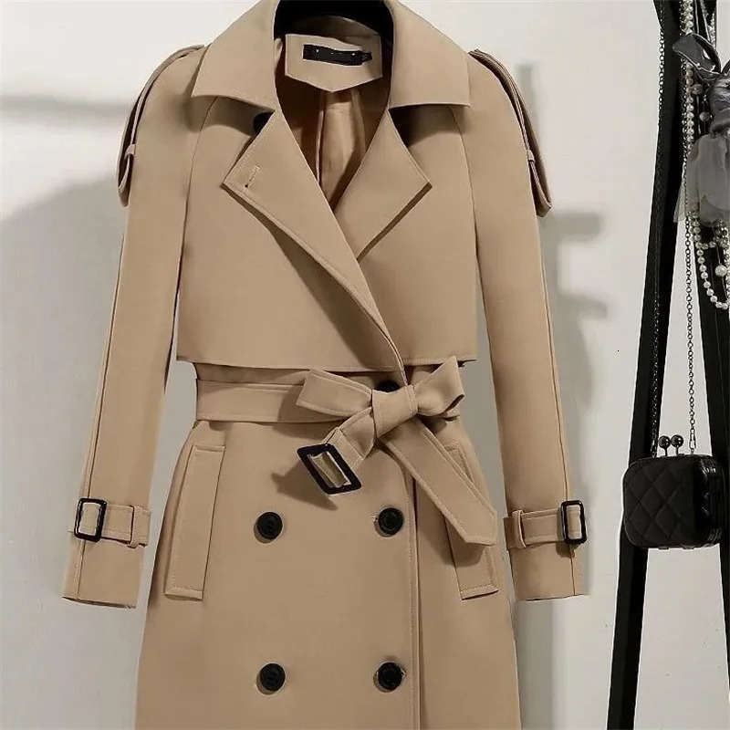Women Long Trench Coat Fashion Windproof Double Breasted Coats Green Belt Windbreaker Spring Autumn Female Outerwear 250822